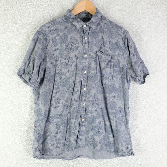 Barbour Shirt Mens Small Blue Floral Button Up Lyocell Linen Blend Short Sleeve - Picture 1 of 9